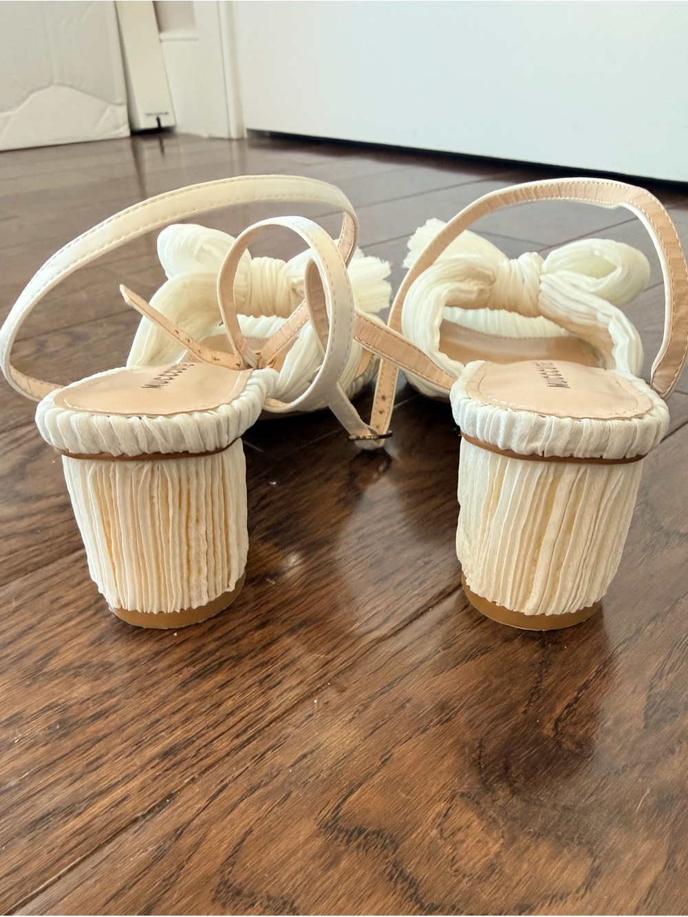 White Pleated Bow Block Heel Sandals – Loeffler Randall Lookalike – Size 9 - Picture 6 of 13